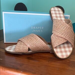 Draper James Woven Cross‑Strap Slide Sandals in tan